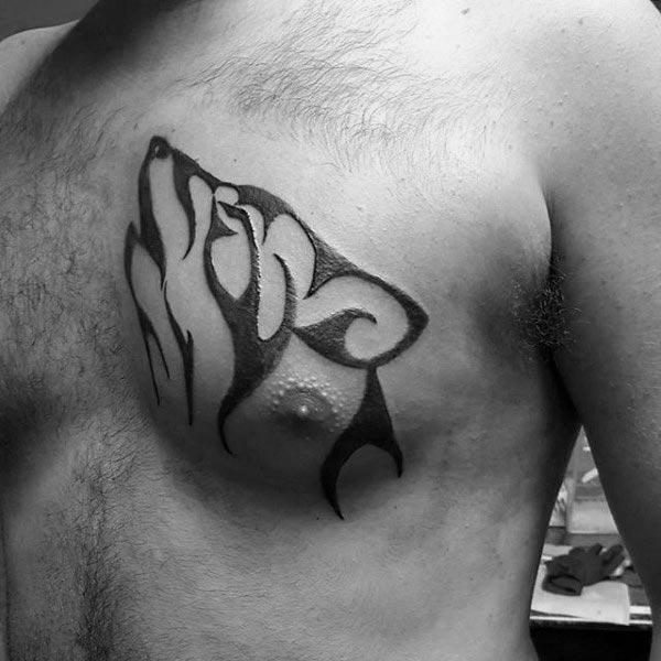 Guy’s Bold and capturing howling wolf head Celtic tattoo design on chest 