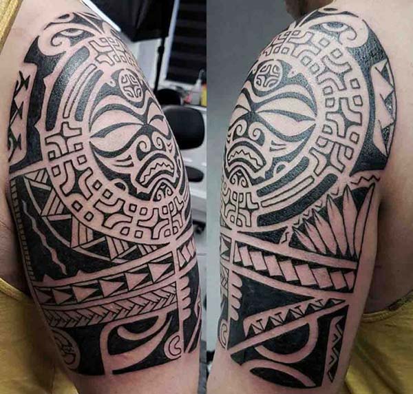 Magnificent Aztec tribal shoulder tattoo design for Boys