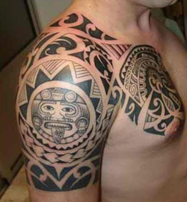 Aztec shoulder Eye catchy tribal tattoo ideas for stylish Men