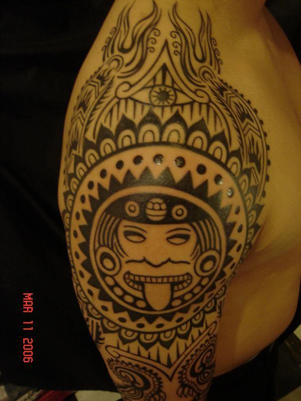 Majestic Tribal Aztec tattoo ideas on shoulder for Boys