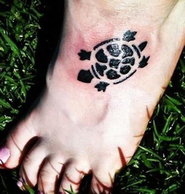 Cool small black patches turtle tattoo ideas for Girls on feet