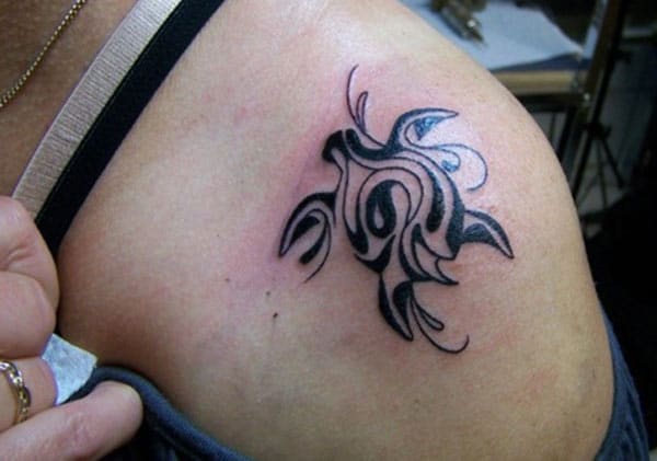 Lovely tiny Tribal turtle tattoo ideas on shoulder for Women