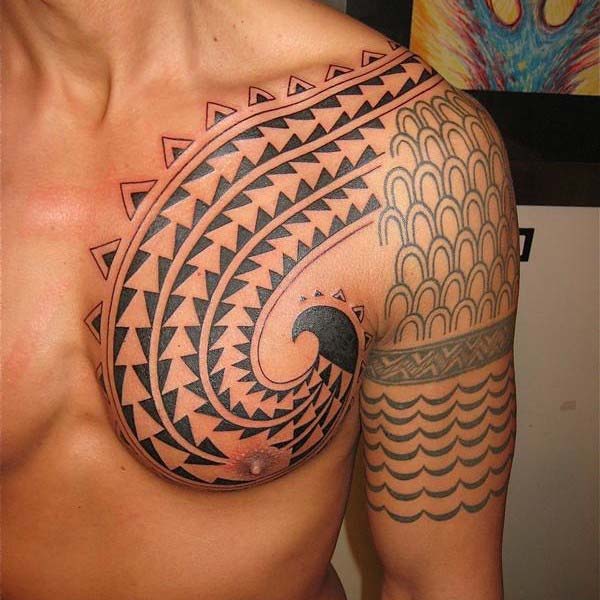 Simple and elegant Hawaiian tribal tattoo ideas on chest for Men