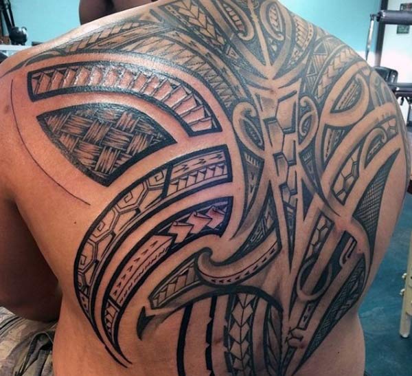 Majestic broad black Hawaiian Tribal back Tattoo designs for Men