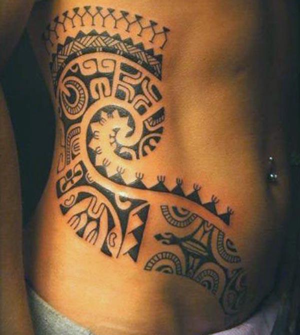 Stunning Hawaiian Tribal Tattoo ideas on belly side for Ladies