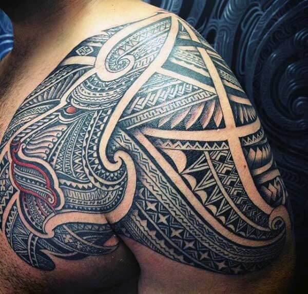 Beautiful Samoan tribal shoulder tattoo designs for Boys