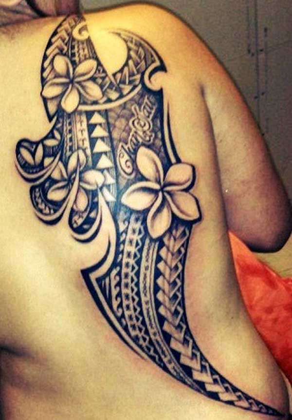 Intense black orchid Samoan tribal tattoo designs on back for Girls