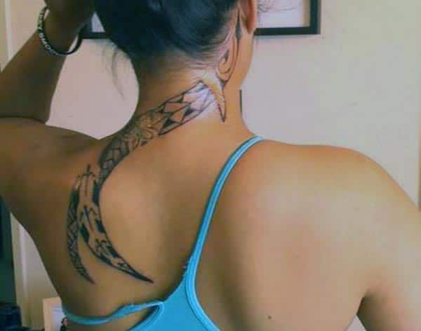 Small pretty Samoan tribal back shoulder tattoo ideas for Girls