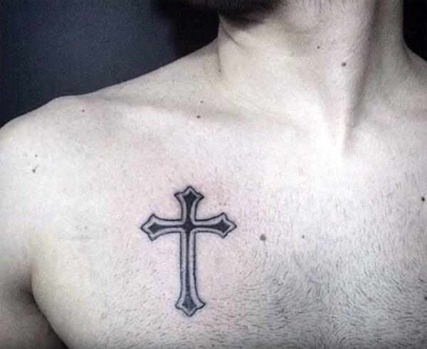 Simple yet elegant cross tattoo design for boys on chest