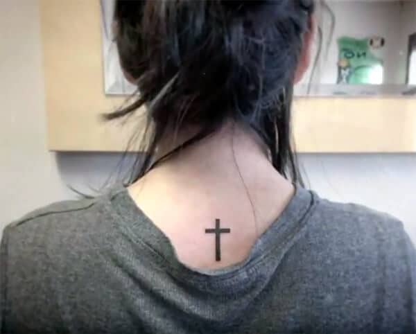Simple lovely tiny cross tattoo ideas on back neck for Girls and ladies