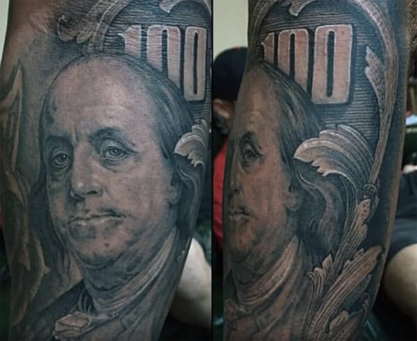 Eye-catchy money tattoo ideas on forearm for guys