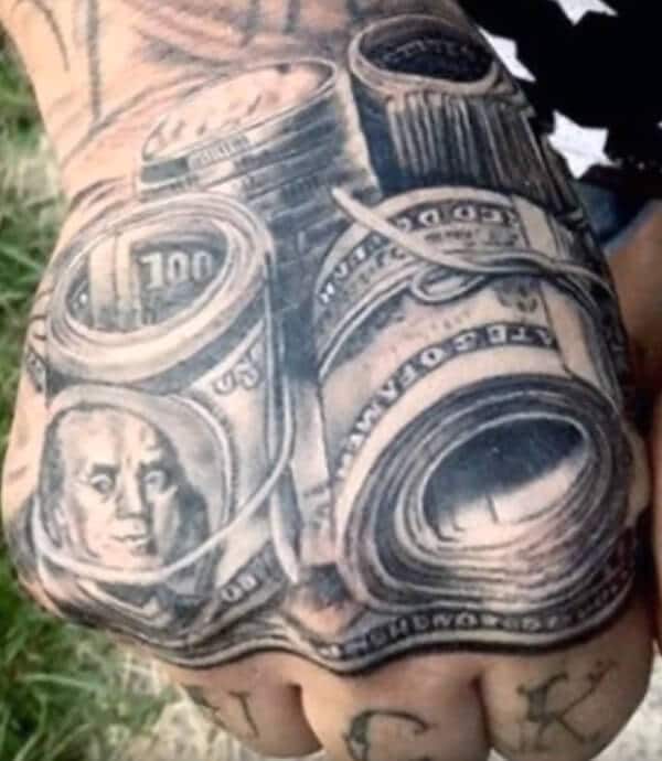 Exquisite money tattoo ideas on palm for Men