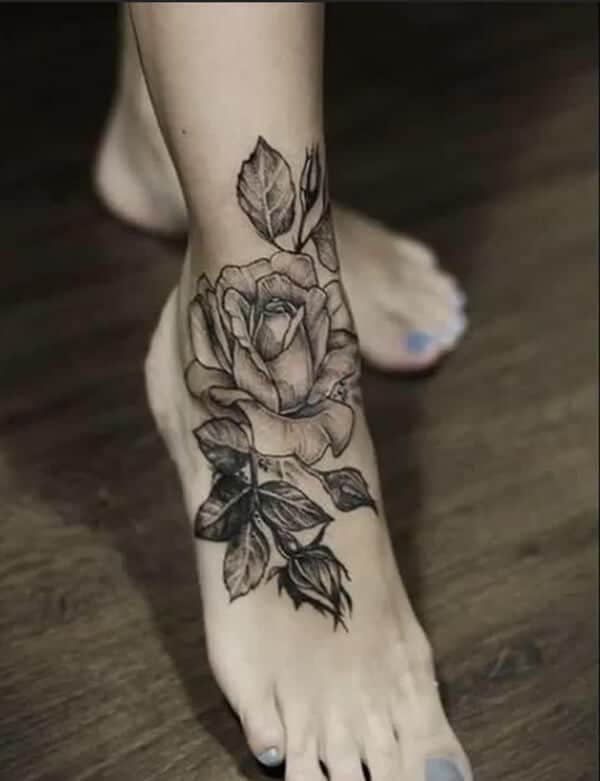 Wonderful rose sketch tattoo ideas on feet for Girls and women