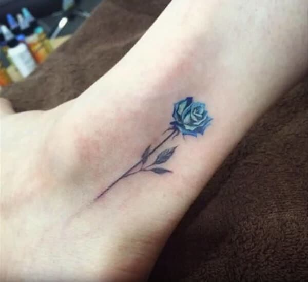 Cute blue rose tattoo ideas on ankle for Girls