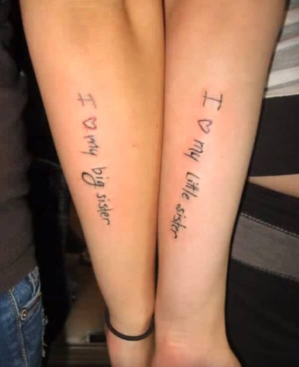Amazing sister wording tattoo ideas on forearm for girls and women