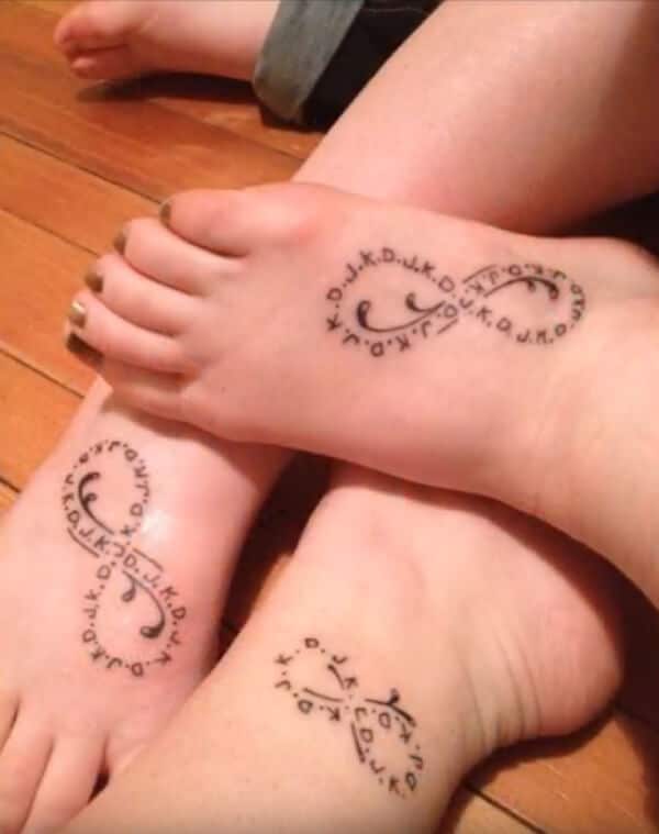 Artistic creative sisters initials infinite loop tattoo ideas on ankle for Girls and women