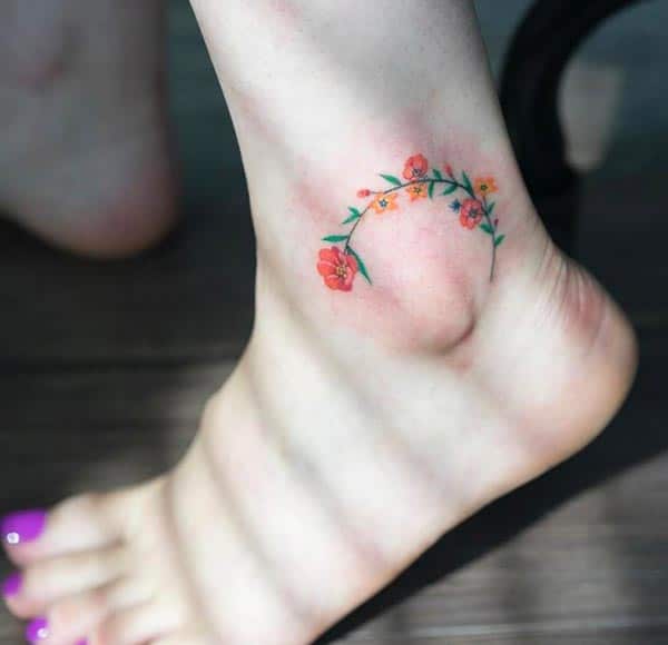 elegant floral ankle tattoo ideas for women and girls