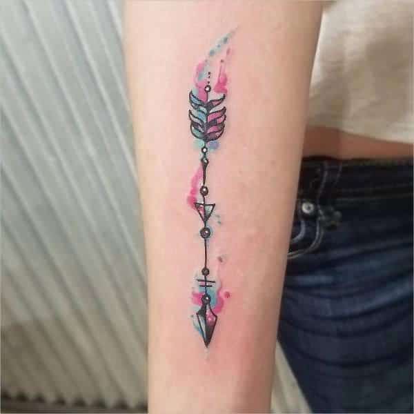 deep-colored fancy arrow tattoo ideas on forearm for Girls 