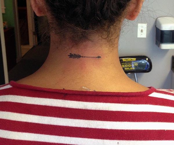 elegant simple arrow tattoo designs on back neck for girls 