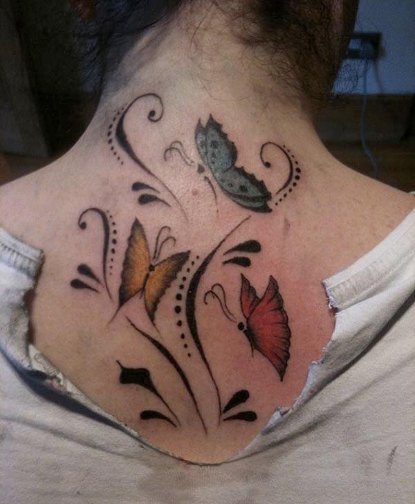 Beautiful vivid butterfly tattoo designs on back shoulder for girls 