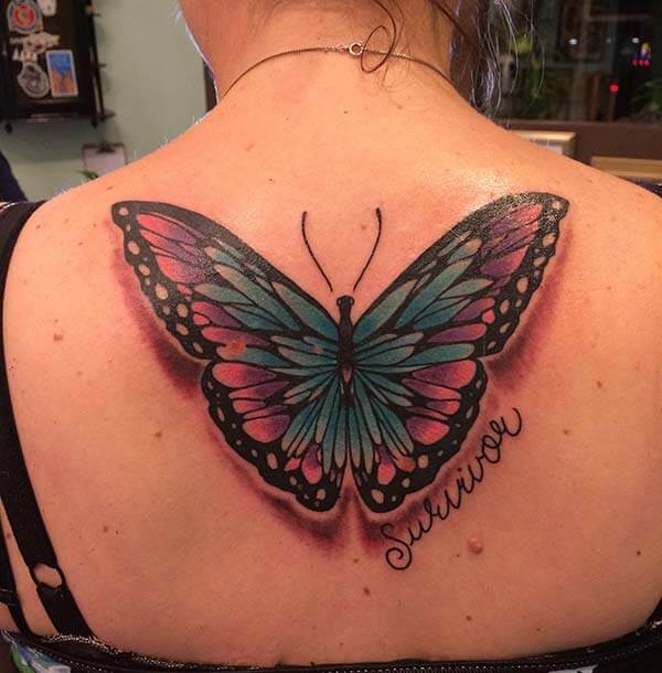 brilliant flamboyant butterfly tattoo on back for girls and ladies