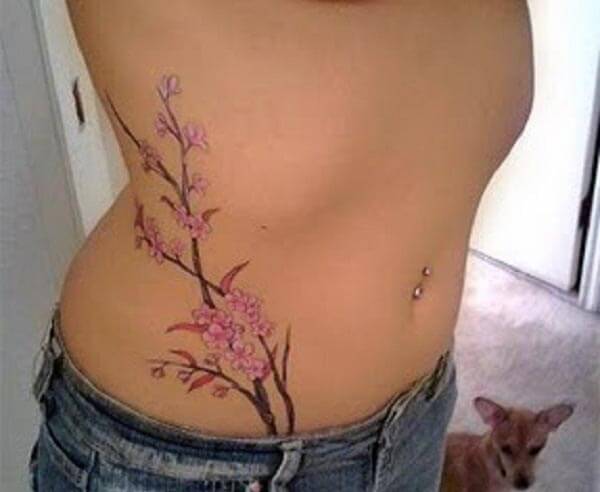 heavenly cherry blossom tattoo design on side belly for Girls