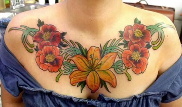 vibrant and captivating floral chest tattoo designs for women