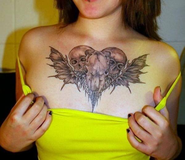 A bewitching chest tattoo design for girls