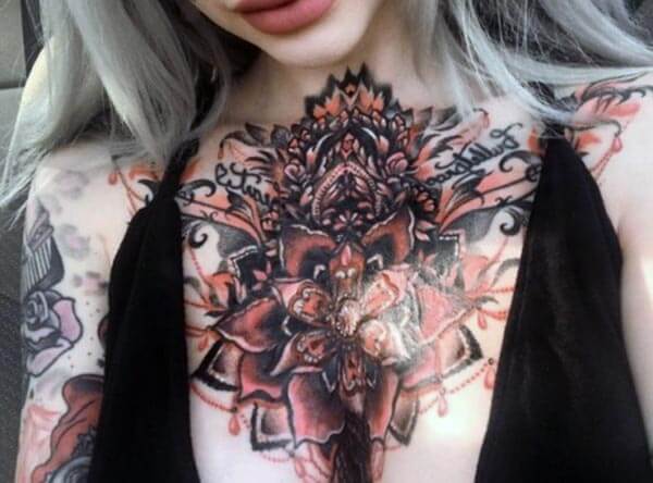 Ravishing floral chest tattoo design for Girls and women