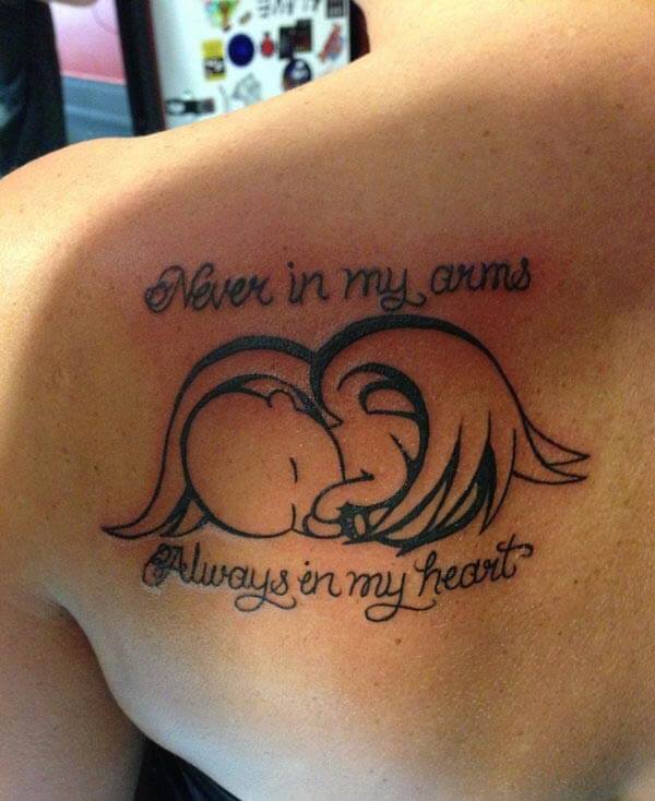 breathtaking RIP tattoo design on back shoulder for Women