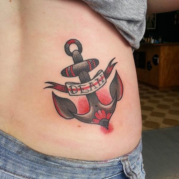 Awesome anchor tattoo designs on side belly for girls and ladies