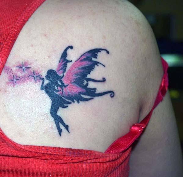 charming fairy angel tattoo ideas for Girls and women on back shoulder