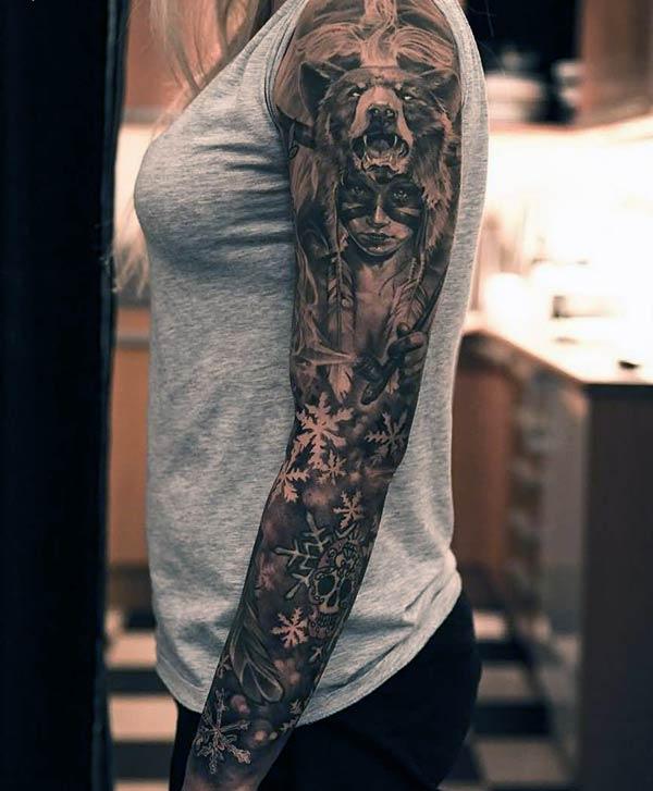 spellbinding tattoo made of fusion of creativity on full arm 