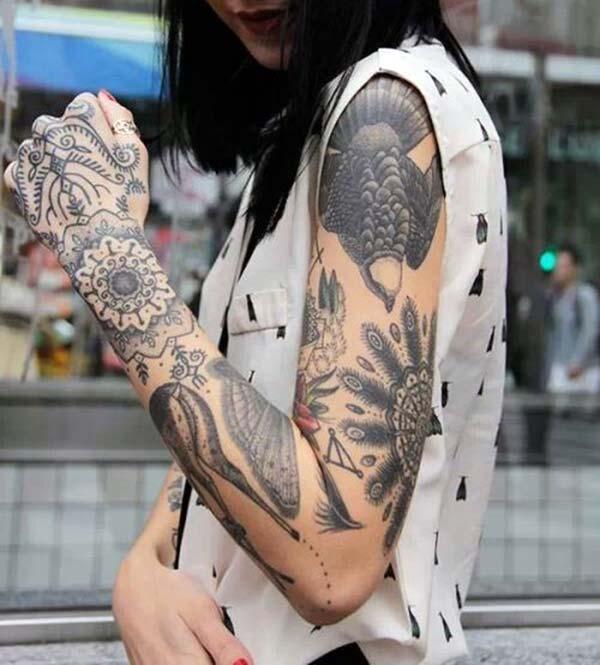 charming full sleeve tattoo idea for girls and ladies