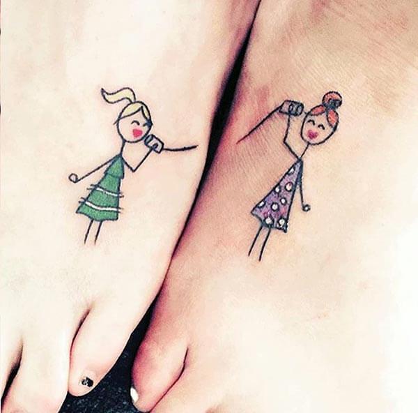 pretty colorful best friend tattoo ideas on feet for friends