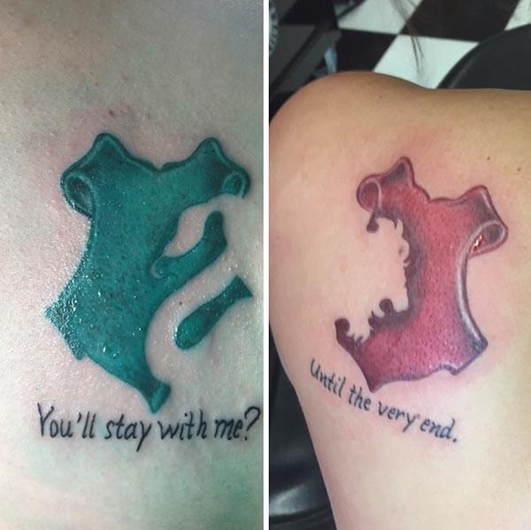 An artistic best friend tattoo ideas on back for friends