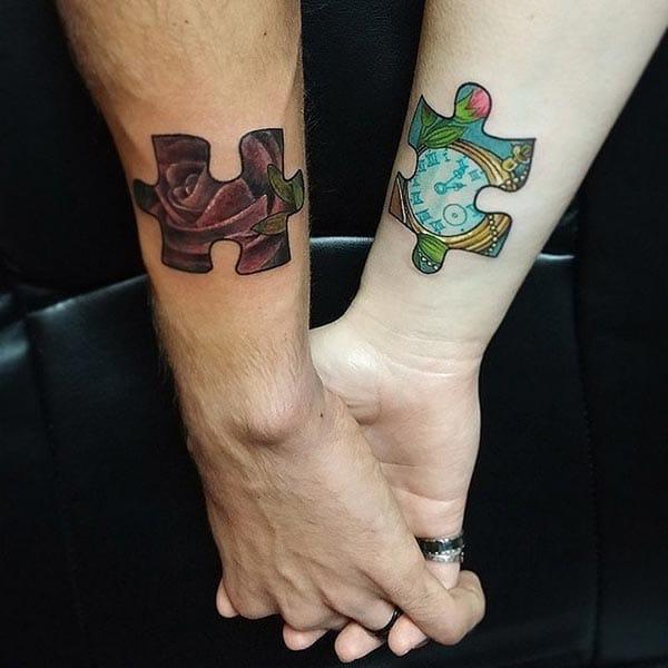 An appealing couple tattoo designs for lovers on forearm