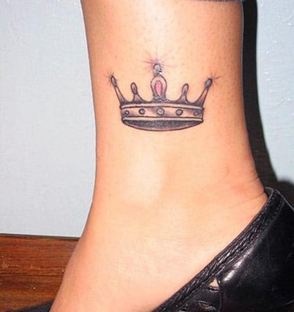 An exquisite sparkling crown tattoo design on ankle for Ladies