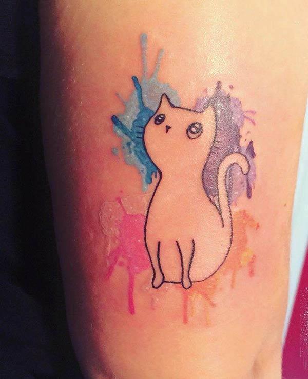 An elegant cute cat tattoo design on thighs for Ladies