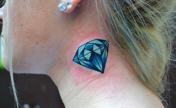 A mind blowing cool blue diamond tattoo on neck for Girls and women