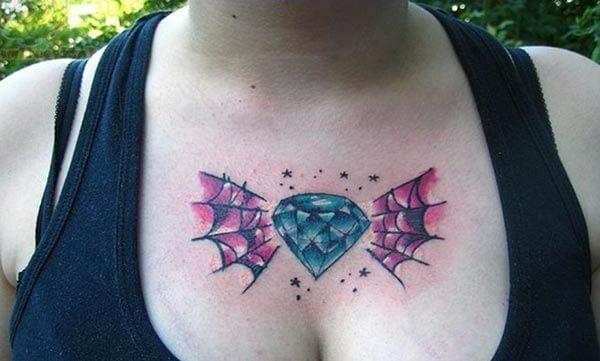 A unique sparkling diamond tattoo design on chest for Girls and women