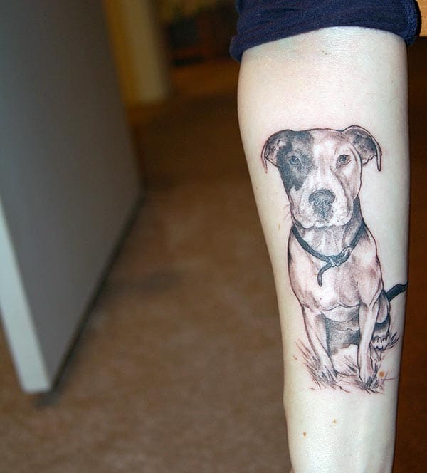 An artistic dog tattoo design on forearm for Ladies