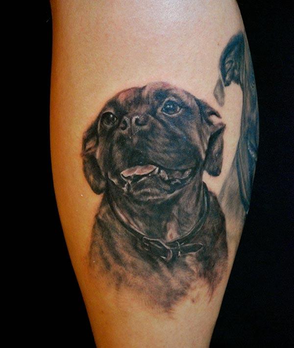 An adorable dog tattoo design on forearm for Girls and ladies
