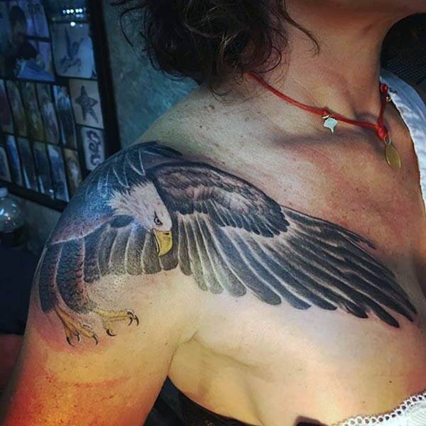 A mesmerizing eagle tattoo design on shoulder for girls and women