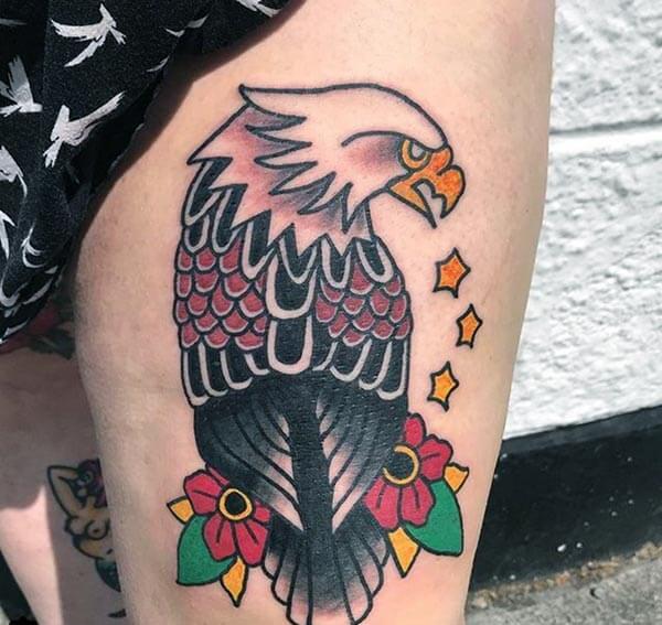 An impressive eagle tattoo design on thigh for Girls