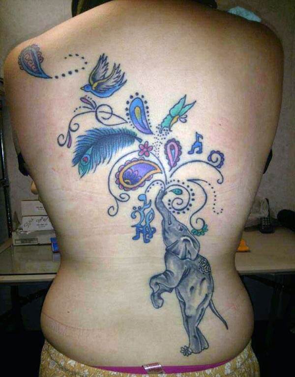 A stunning elephant tattoo design on back for Ladies