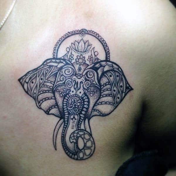 A heavenly elephant tattoo design on back shoulder for Girls and ladies