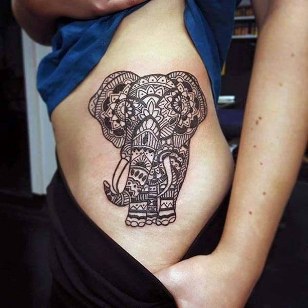 A cute elephant tattoo design on side hip for Girls