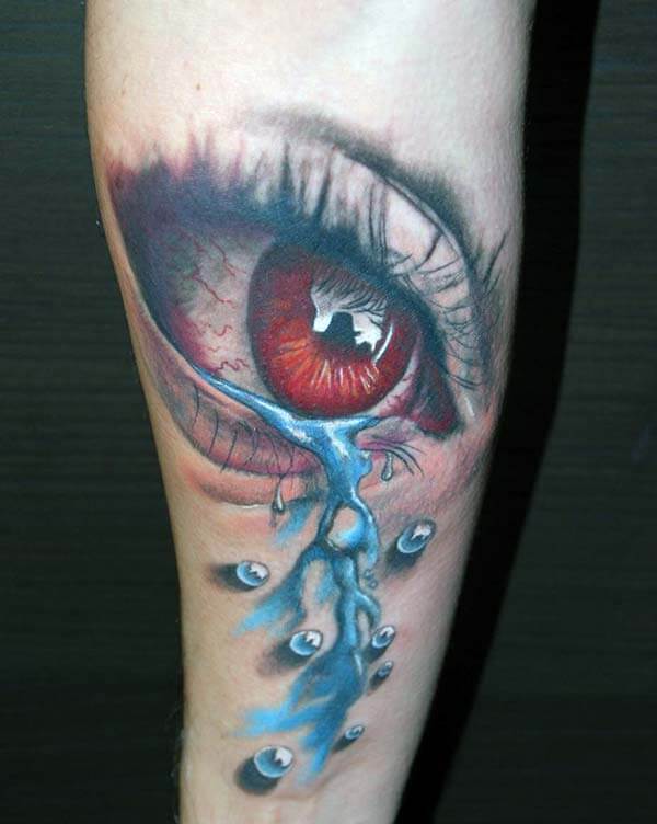 A catchy eye tattoo design on full arm for Girls