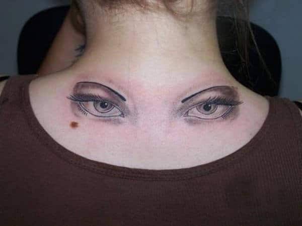 A cool eye tattoo design on back neck for Girls and women